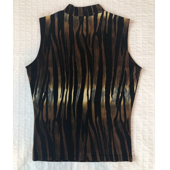 High Neck Warm Toned Zebra Print Sleeveless Shirt - Picture 2 of 6